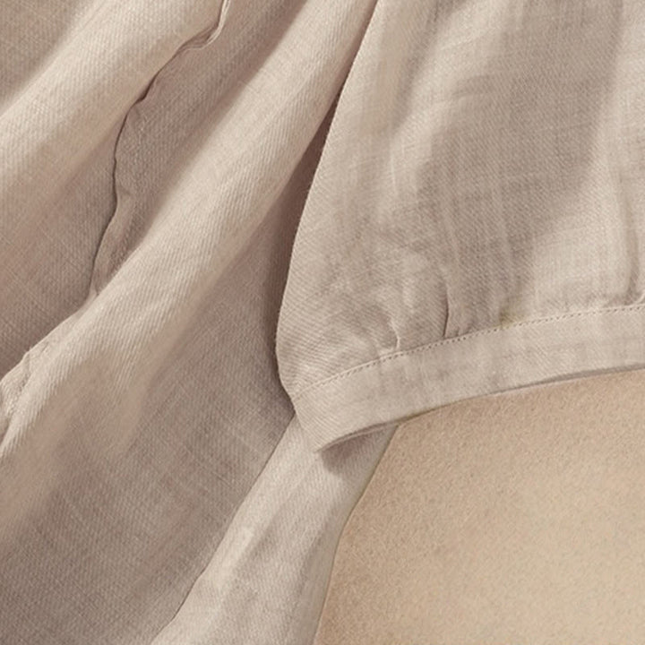 Buddha Stones Casual Daily Plain Button Ruffled Design Stand Collar Women's Cotton Linen Three Quarter Sleeve Shirt - image 12