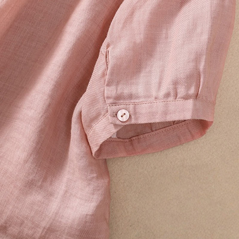 Buddha Stones Casual Daily Plain Button Ruffled Design Stand Collar Women's Cotton Linen Three Quarter Sleeve Shirt - image 27