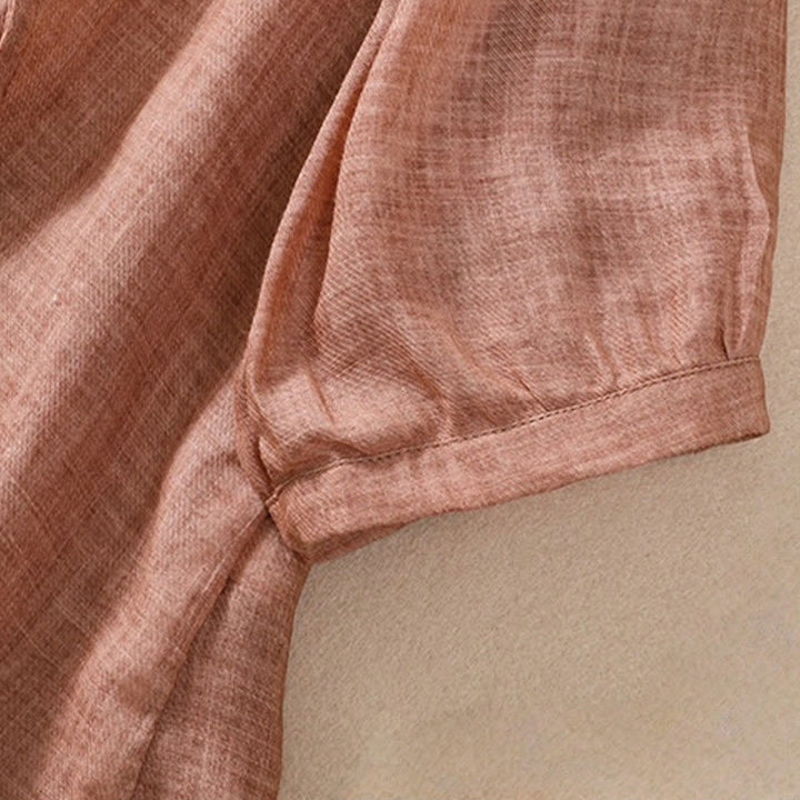 Buddha Stones Casual Daily Plain Button Ruffled Design Stand Collar Women's Cotton Linen Three Quarter Sleeve Shirt - image 21