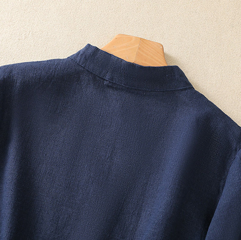 Buddha Stones Casual Plain Slant Stand Collar Collar Colorful Frog-Button Tang Suit Women's Cotton Linen Three Quarter Sleeve Shirt - image 4