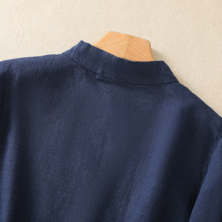 Buddha Stones Casual Plain Slant Stand Collar Collar Colorful Frog-Button Tang Suit Women's Cotton Linen Three Quarter Sleeve Shirt - image 4