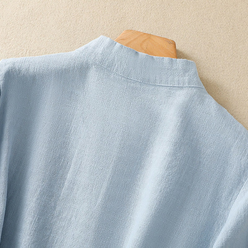 Buddha Stones Casual Plain Slant Stand Collar Collar Colorful Frog-Button Tang Suit Women's Cotton Linen Three Quarter Sleeve Shirt - image 18