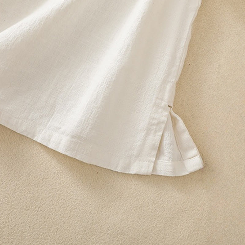 Buddha Stones Casual Plain Slant Stand Collar Collar Colorful Frog-Button Tang Suit Women's Cotton Linen Three Quarter Sleeve Shirt - image 13