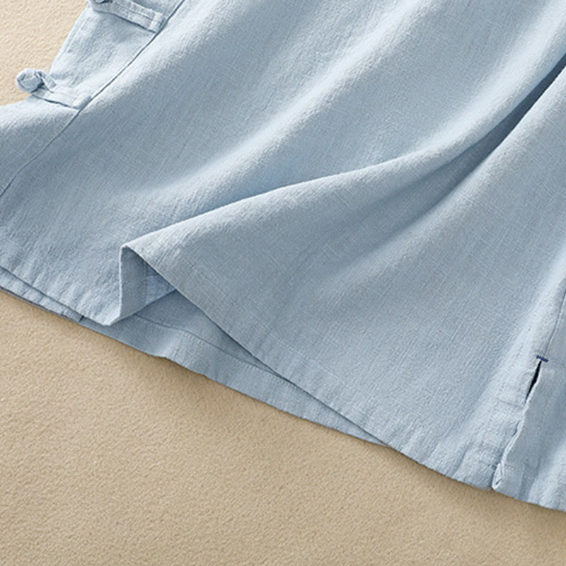 Buddha Stones Casual Plain Slant Stand Collar Collar Colorful Frog-Button Tang Suit Women's Cotton Linen Three Quarter Sleeve Shirt - image 21