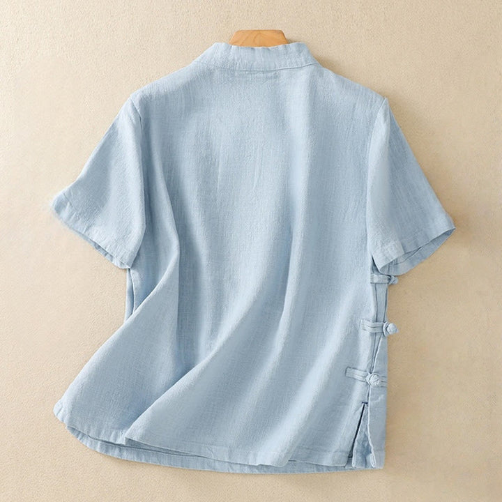 Buddha Stones Casual Plain Slant Stand Collar Collar Colorful Frog-Button Tang Suit Women's Cotton Linen Three Quarter Sleeve Shirt Cardigan - image 16