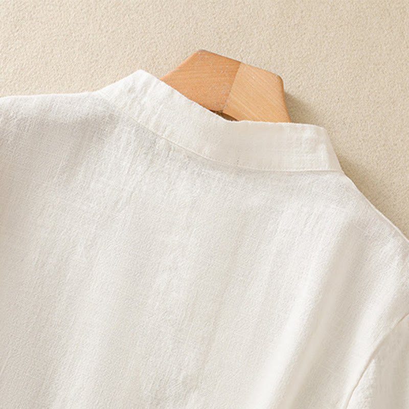 Buddha Stones Casual Plain Slant Stand Collar Collar Colorful Frog-Button Tang Suit Women's Cotton Linen Three Quarter Sleeve Shirt Cardigan - image 10