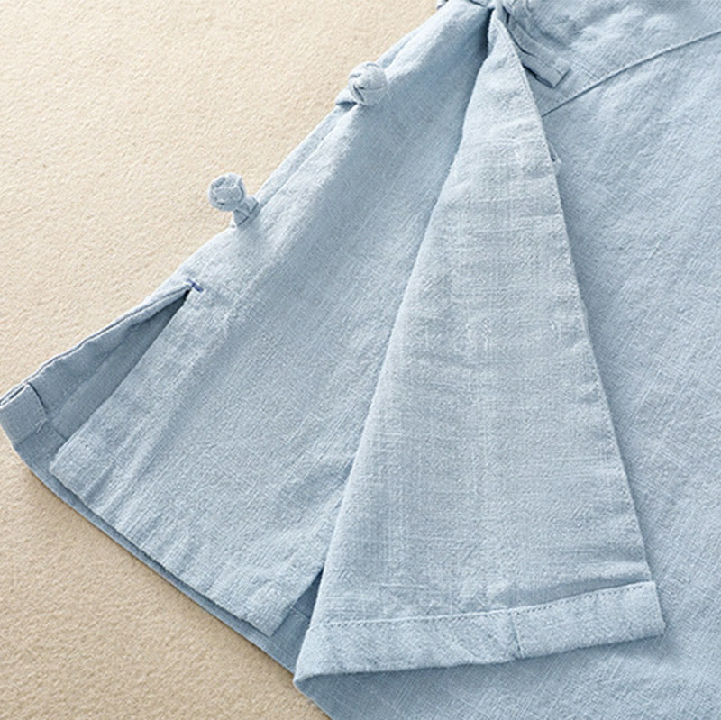 Buddha Stones Casual Plain Slant Stand Collar Collar Colorful Frog-Button Tang Suit Women's Cotton Linen Three Quarter Sleeve Shirt - image 23