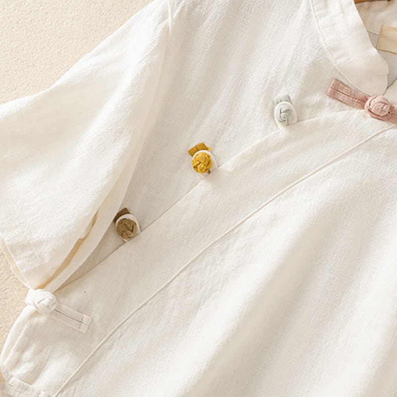 Buddha Stones Casual Plain Slant Stand Collar Collar Colorful Frog-Button Tang Suit Women's Cotton Linen Three Quarter Sleeve Shirt Cardigan - image 11