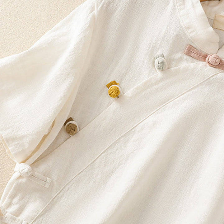 Buddha Stones Casual Plain Slant Stand Collar Collar Colorful Frog-Button Tang Suit Women's Cotton Linen Three Quarter Sleeve Shirt Cardigan - image 11