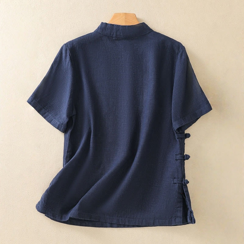 Buddha Stones Casual Plain Slant Stand Collar Collar Colorful Frog-Button Tang Suit Women's Cotton Linen Three Quarter Sleeve Shirt Cardigan - image 1