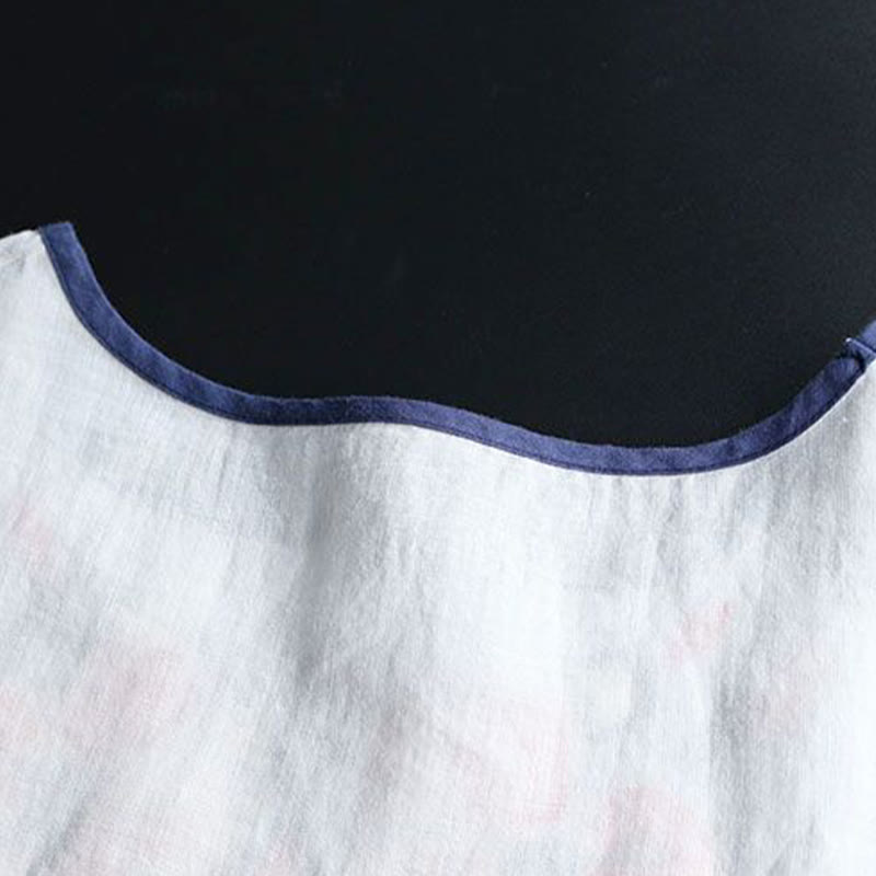 Buddha Stones Retro Artistic Embroidery Floral Pattern Crew Neck Women's Cotton Linen Short Sleeve T-Shirt - image 4