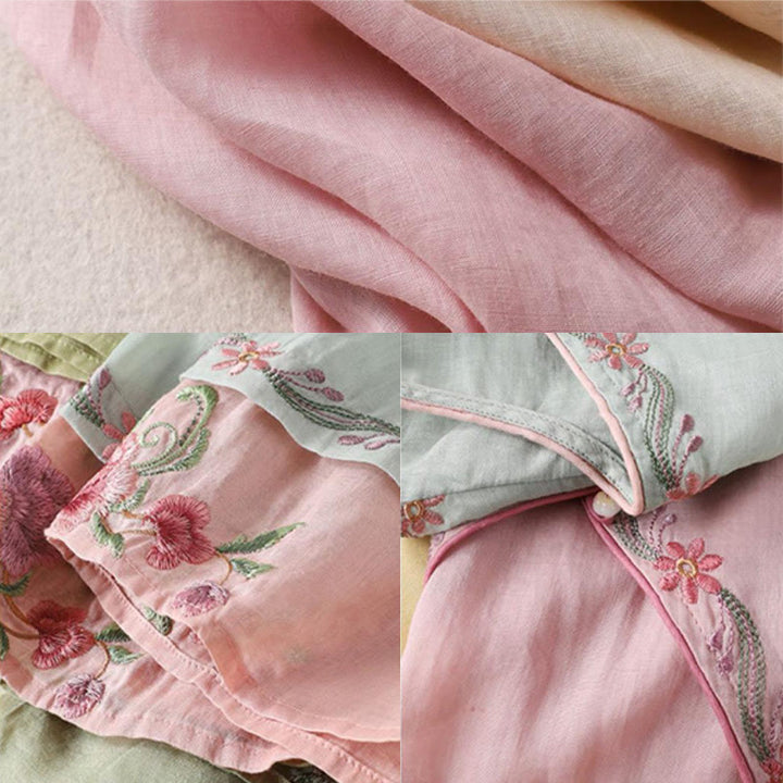 Buddha Stones Spring Retro Embroidery Button Design Three Quarter Sleeve Women's Cotton Shirt - image 10