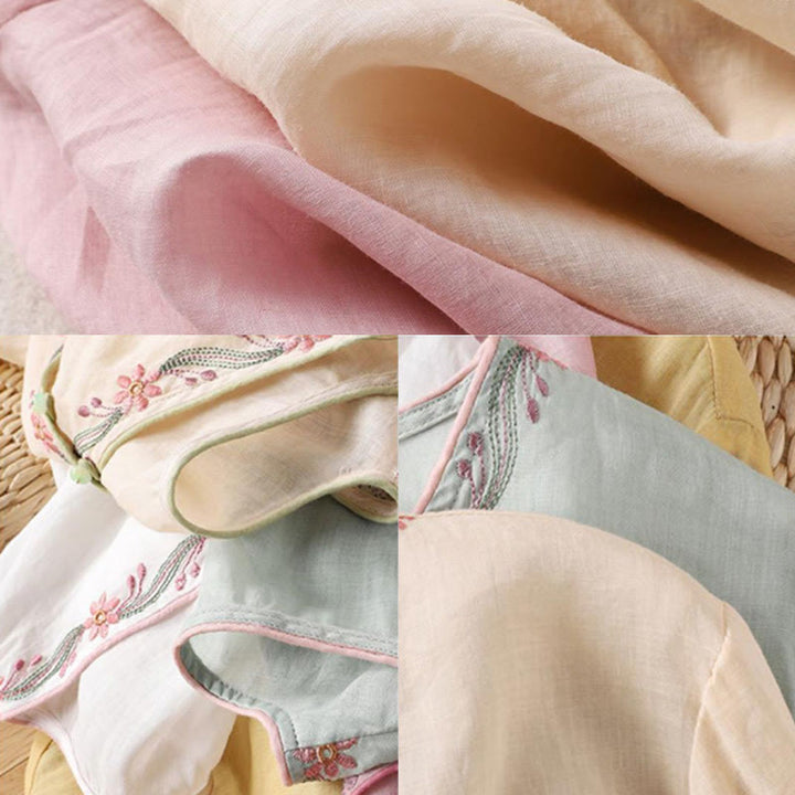 Buddha Stones Spring Retro Embroidery Button Design Three Quarter Sleeve Women's Cotton Shirt - image 8