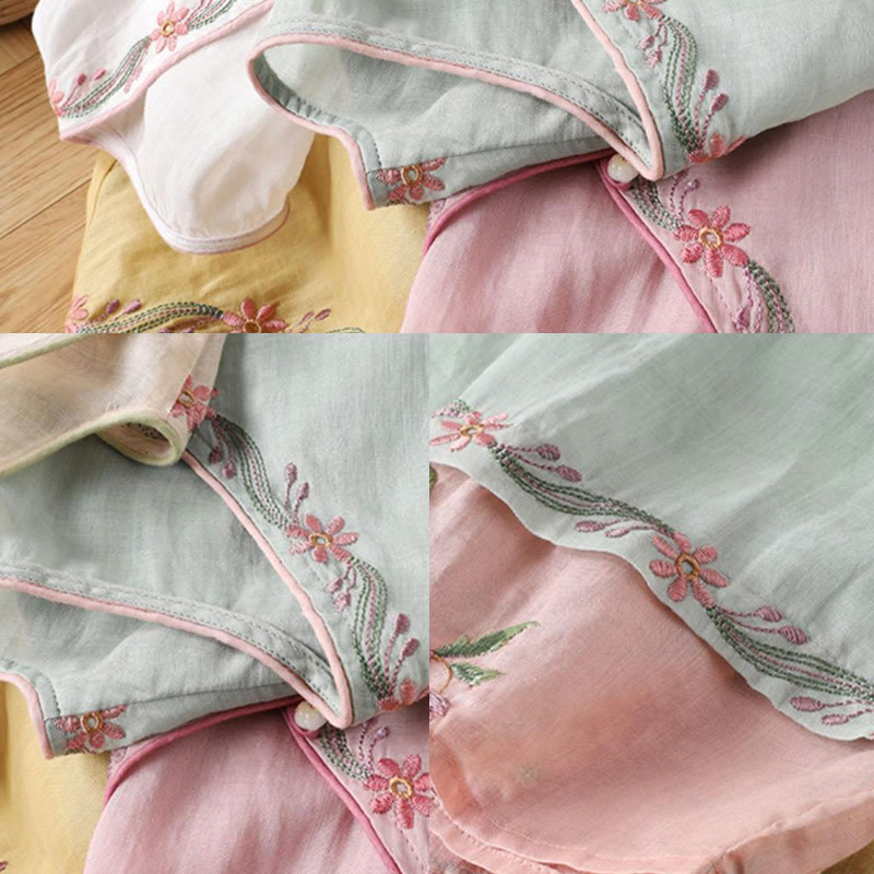 Buddha Stones Spring Retro Embroidery Button Design Three Quarter Sleeve Women's Cotton Shirt - image 9