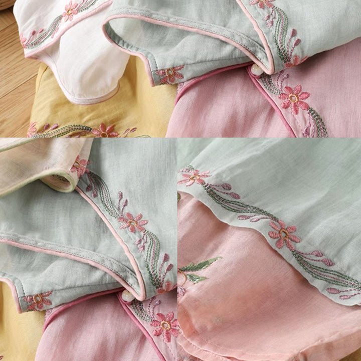 Buddha Stones Spring Retro Embroidery Button Design Three Quarter Sleeve Women's Cotton Shirt - image 9