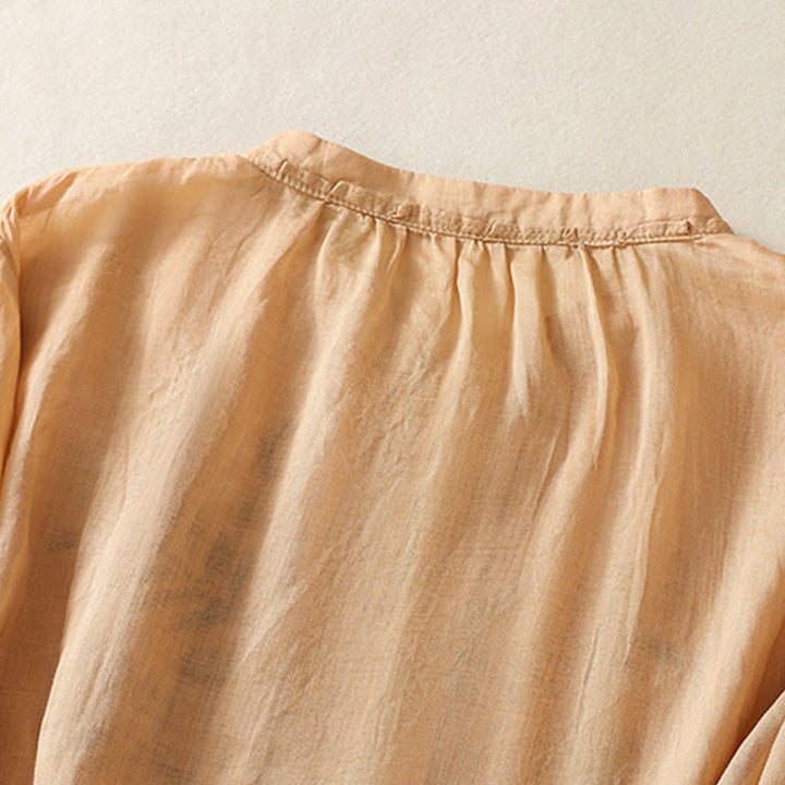 Buddha Stones Casual Artistic Embroidery Leaves Pattern Women's Cotton Linen Three Quarter Sleeve Shirt - image 3