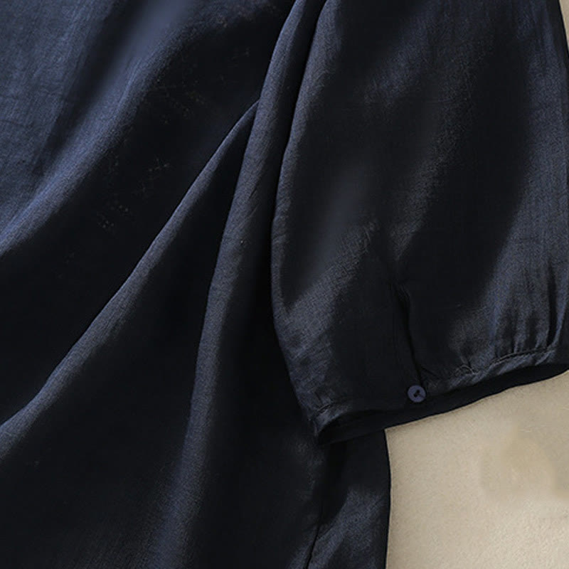 Buddha Stones Casual Artistic Embroidery Leaves Pattern Women's Cotton Linen Three Quarter Sleeve Shirt Cardigan - image 13