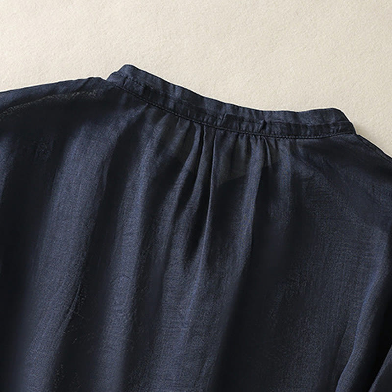 Buddha Stones Casual Artistic Embroidery Leaves Pattern Women's Cotton Linen Three Quarter Sleeve Shirt - image 10