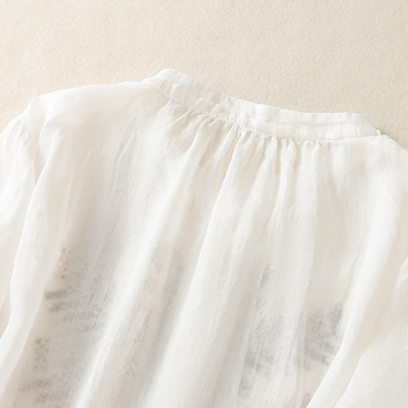 Buddha Stones Casual Artistic Embroidery Leaves Pattern Women's Cotton Linen Three Quarter Sleeve Shirt - image 16