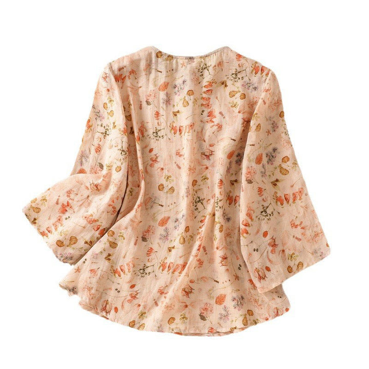 Buddha Stones Summer Casual Printing Frog-Button Design Women's Cotton Linen Long Sleeve Shirt - image 9