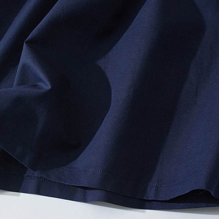 Buddha Stones Summer Retro Solid Color Button Design Short Sleeve Cotton Midi Dress With Pockets - image 23