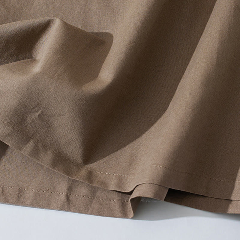 Buddha Stones Summer Retro Solid Color Button Design Short Sleeve Cotton Midi Dress With Pockets - image 15