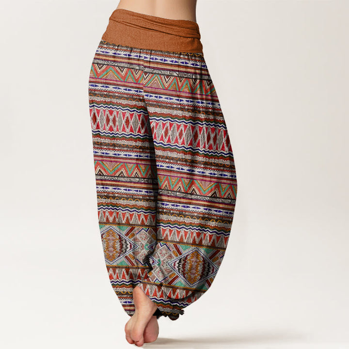 Buddha Stones Cotton Casual Tribal Style Geometric Pattern Women's Elastic Waist Harem Pants - image 2