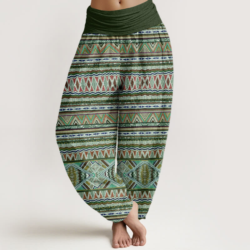 Buddha Stones Cotton Casual Tribal Style Geometric Pattern Women's Elastic Waist Harem Pants - DarkGreen - US22，UK/AU26，EU54 (6XL) - image 4