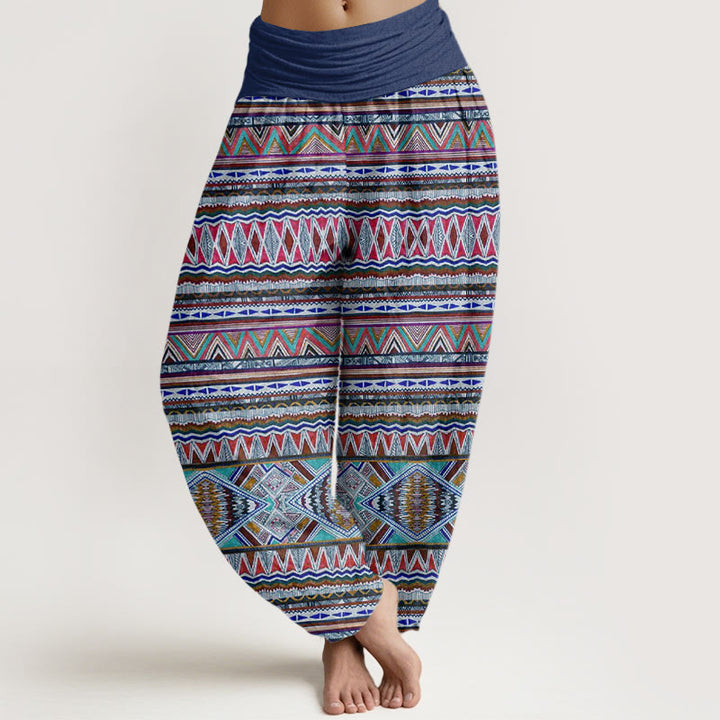 Buddha Stones Cotton Casual Tribal Style Geometric Pattern Women's Elastic Waist Harem Pants - RoyalBlue - US22，UK/AU26，EU54 (6XL) - image 7