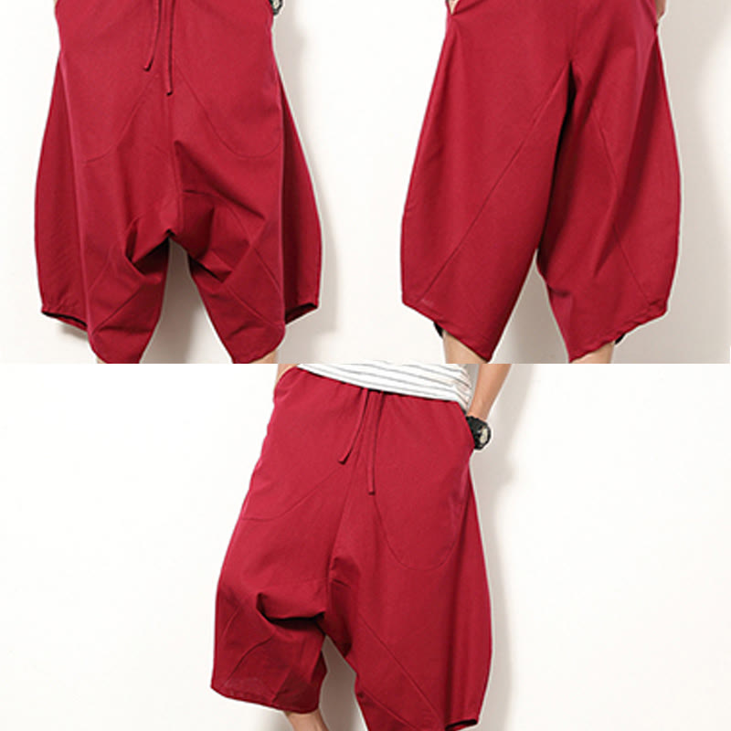 Buddha Stones Spring Plain Simple Patchwork Design Drawstring Cotton Linen Men's 7-8 Length Wide Leg Pants With Pockets - image 16