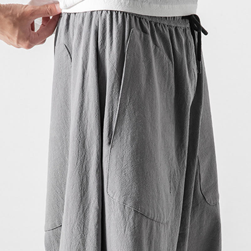 Buddha Stones Casual Low Crotch Design Drawstring Men's 7-8 Length Wide Leg Pants With Pockets - image 26