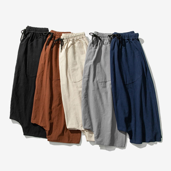 Buddha Stones Casual Low Crotch Design Drawstring Men's 7-8 Length Wide Leg Pants With Pockets - image 42