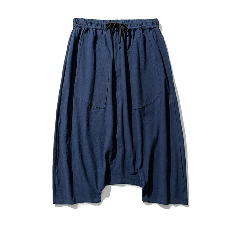 Buddha Stones Casual Low Crotch Design Drawstring Men's 7-8 Length Cotton Linen Wide Leg Pants With Pockets - image 9