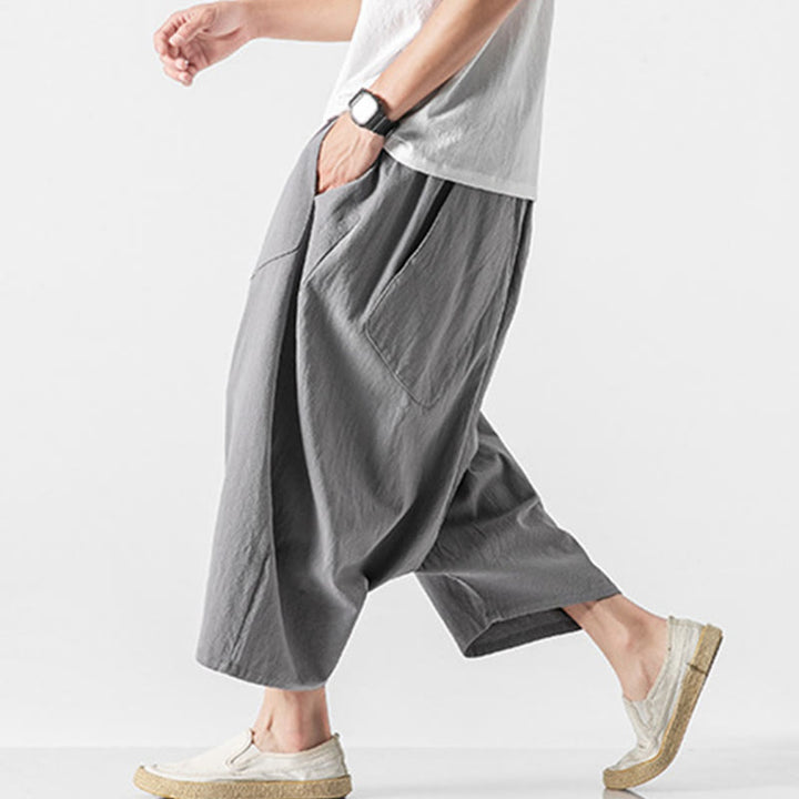 Buddha Stones Casual Low Crotch Design Drawstring Men's 7-8 Length Wide Leg Pants With Pockets - image 20