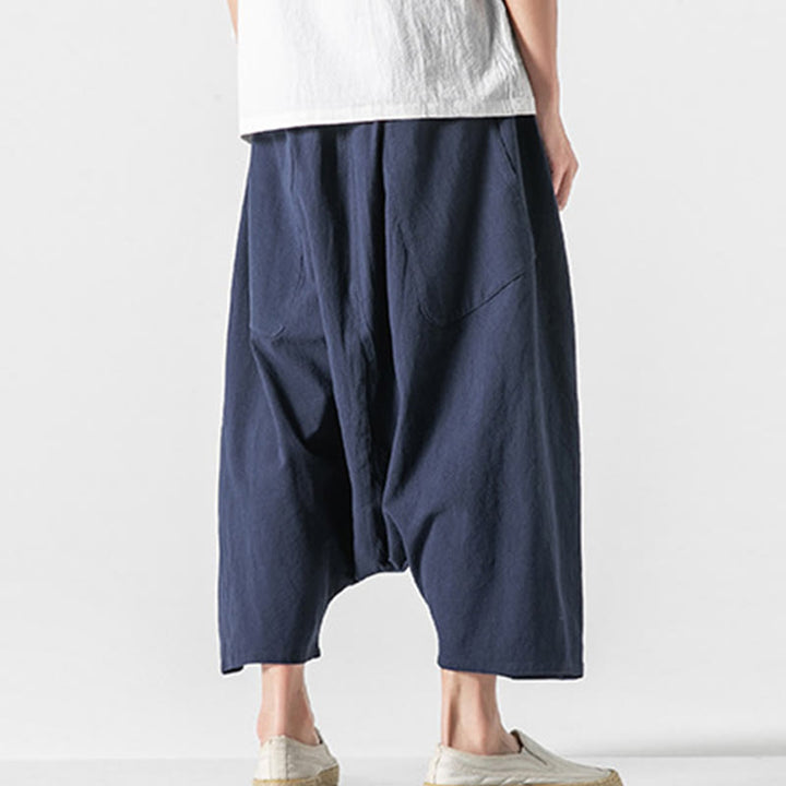 Buddha Stones Casual Low Crotch Design Drawstring Men's 7-8 Length Wide Leg Pants With Pockets - image 4
