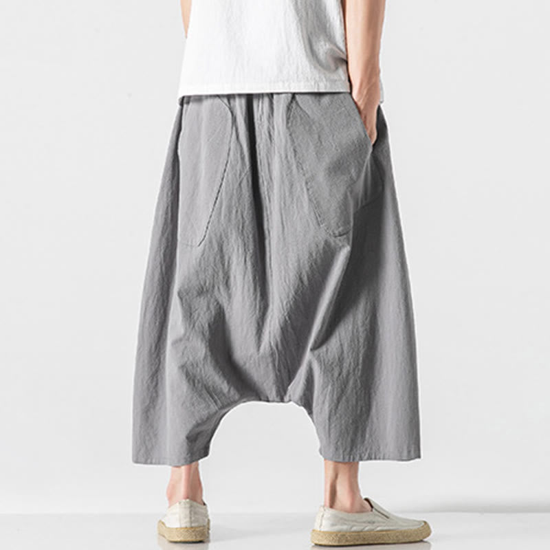 Buddha Stones Casual Low Crotch Design Drawstring Men's 7-8 Length Wide Leg Pants With Pockets - image 23