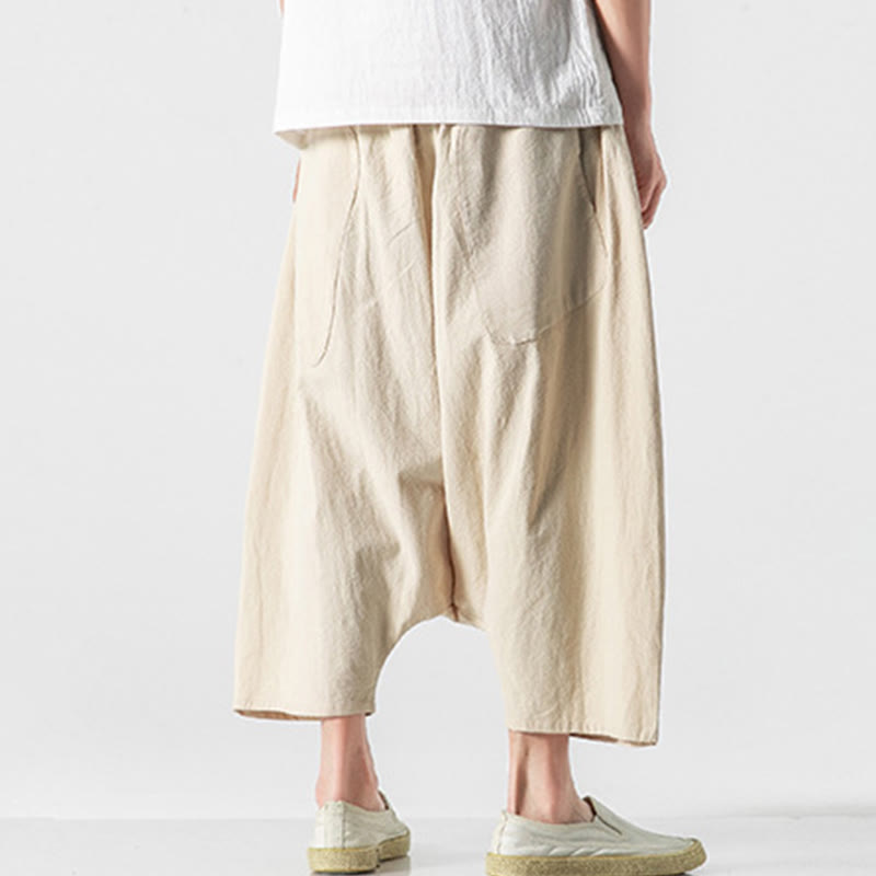 Buddha Stones Casual Low Crotch Design Drawstring Men's 7-8 Length Wide Leg Pants With Pockets - image 38