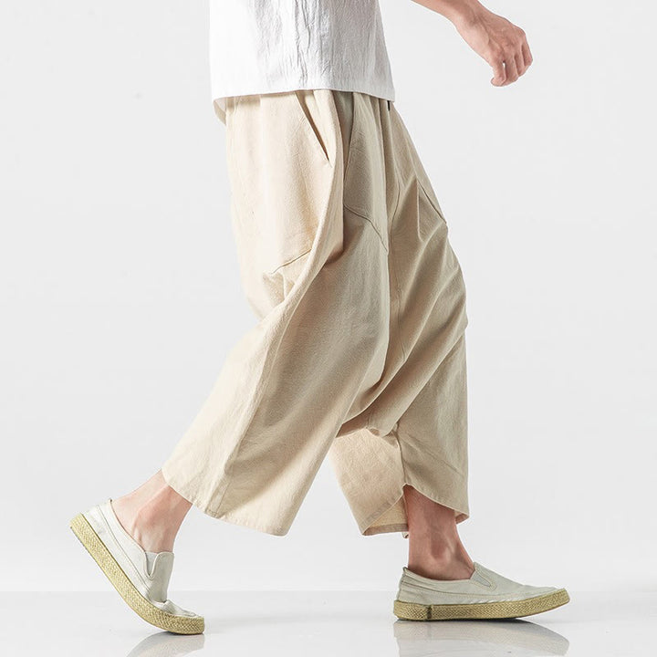 Buddha Stones Casual Low Crotch Design Drawstring Men's 7-8 Length Wide Leg Pants With Pockets - image 41