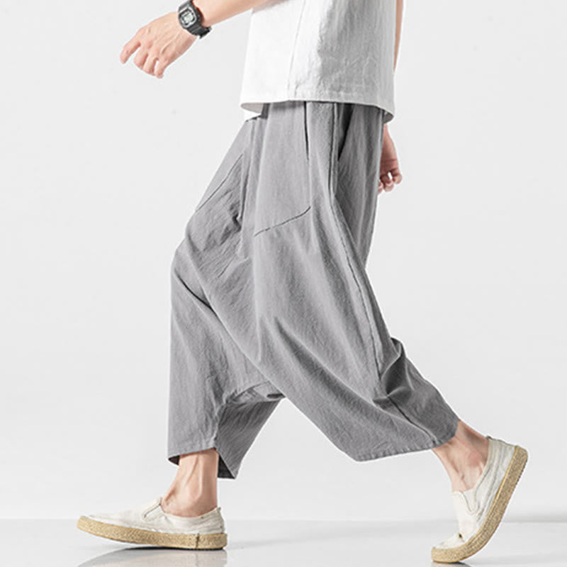 Buddha Stones Casual Low Crotch Design Drawstring Men's 7-8 Length Wide Leg Pants With Pockets - image 22