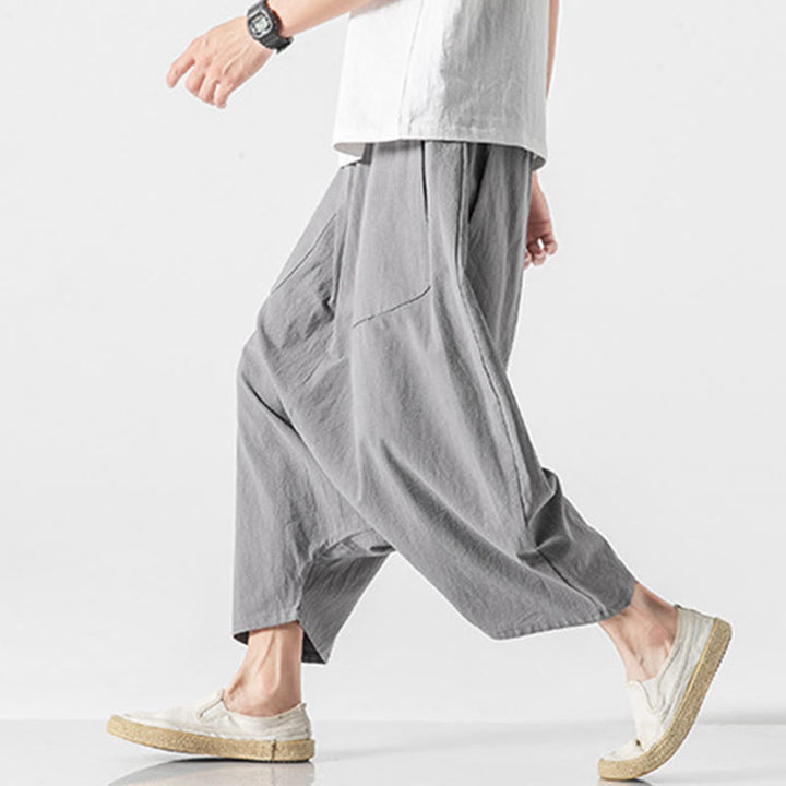 Buddha Stones Casual Low Crotch Design Drawstring Men's 7-8 Length Wide Leg Pants With Pockets - image 22