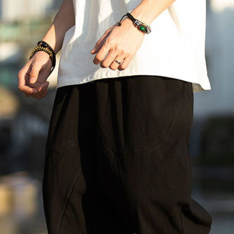 Buddha Stones Summer Plain Pleat Design Drawstring Men's 7-8 Length Cotton Linen Pants With Pockets - image 10