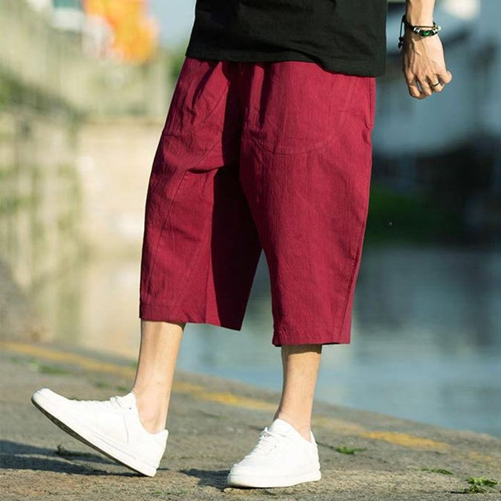 Buddha Stones Summer Plain Pleat Design Drawstring Men's 7-8 Length Cotton Linen Pants With Pockets - image 22