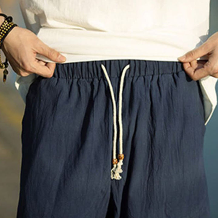 Buddha Stones Summer Plain Pleat Design Drawstring Men's 7-8 Length Cotton Linen Pants With Pockets - image 16