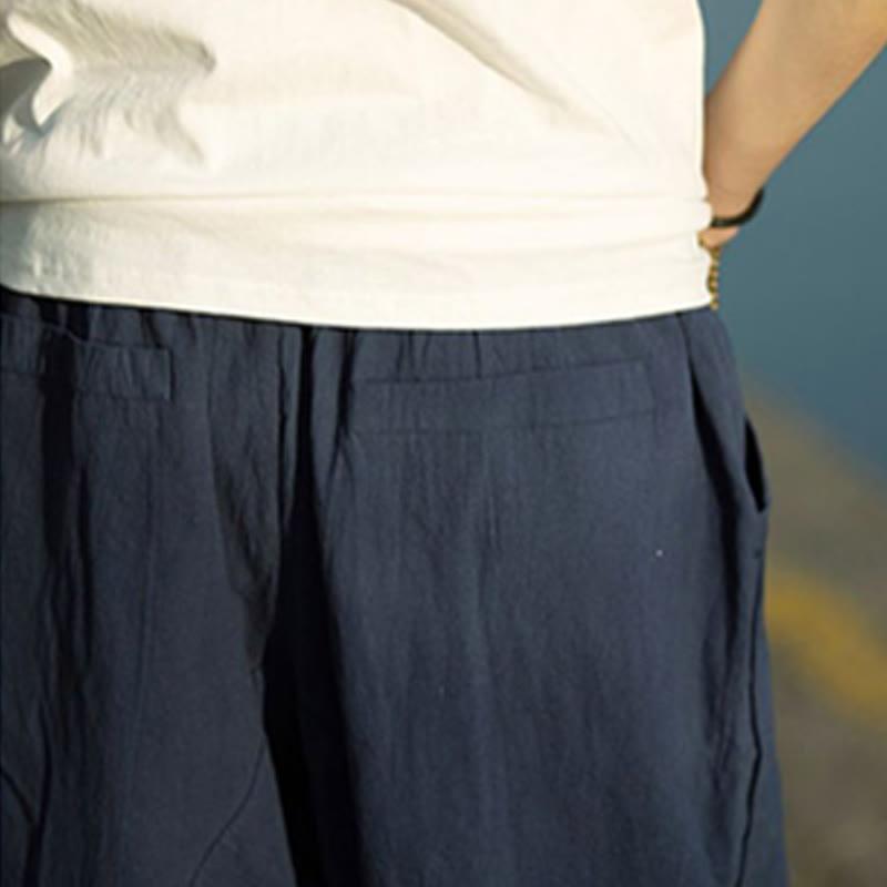 Buddha Stones Summer Plain Pleat Design Drawstring Men's 7-8 Length Cotton Linen Pants With Pockets - image 17