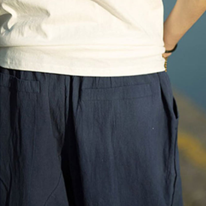 Buddha Stones Summer Plain Pleat Design Drawstring Men's 7-8 Length Cotton Linen Pants With Pockets - image 17