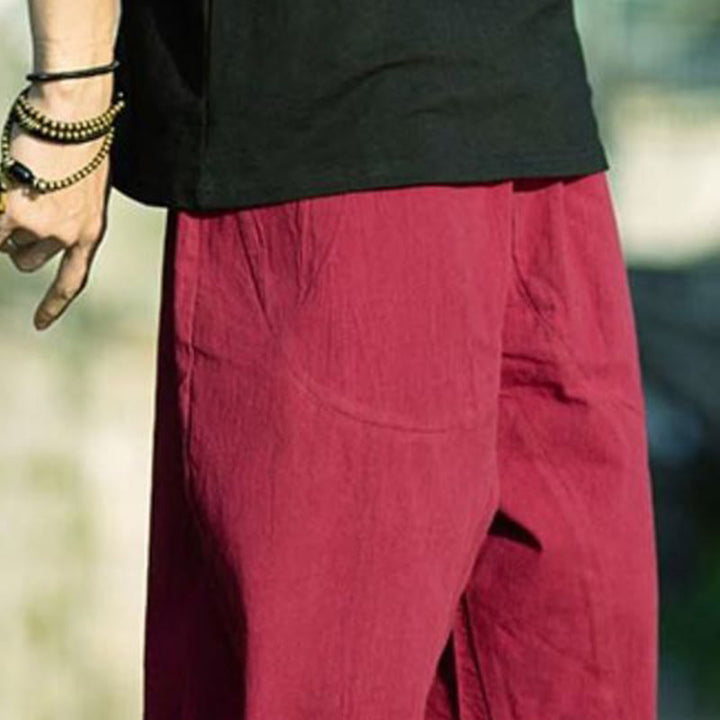 Buddha Stones Summer Plain Pleat Design Drawstring Men's 7-8 Length Cotton Linen Pants With Pockets - image 25