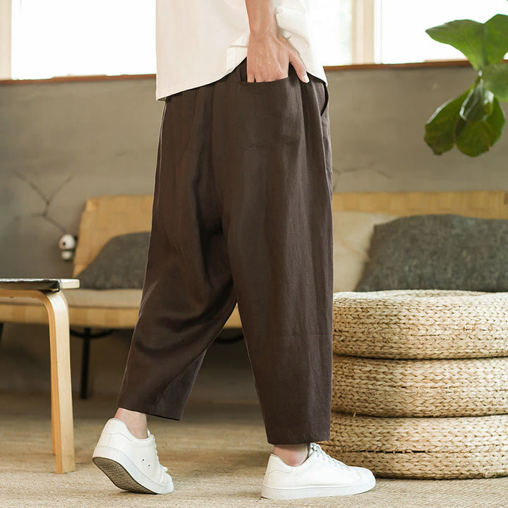 Buddha Stones Casual Retro Solid Color Simple Design Drawstring Men's Elastic Waistband Harem Pants With Pockets - SaddleBrown - US/UK/AU46，EU56 (5XL) - image 21