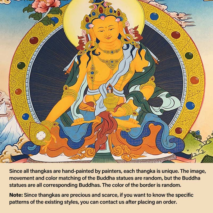 Buddha Stones Tibetan Thangka Painting Yellow God of Wealth Green Tara Avalokitesvara Handmade Decoration Blind Box(Random Style) - 27.56*21.6 in/70*55cm Longevity Buddha(Random Thangka Style，Contact customer service to view available styles) - image 16