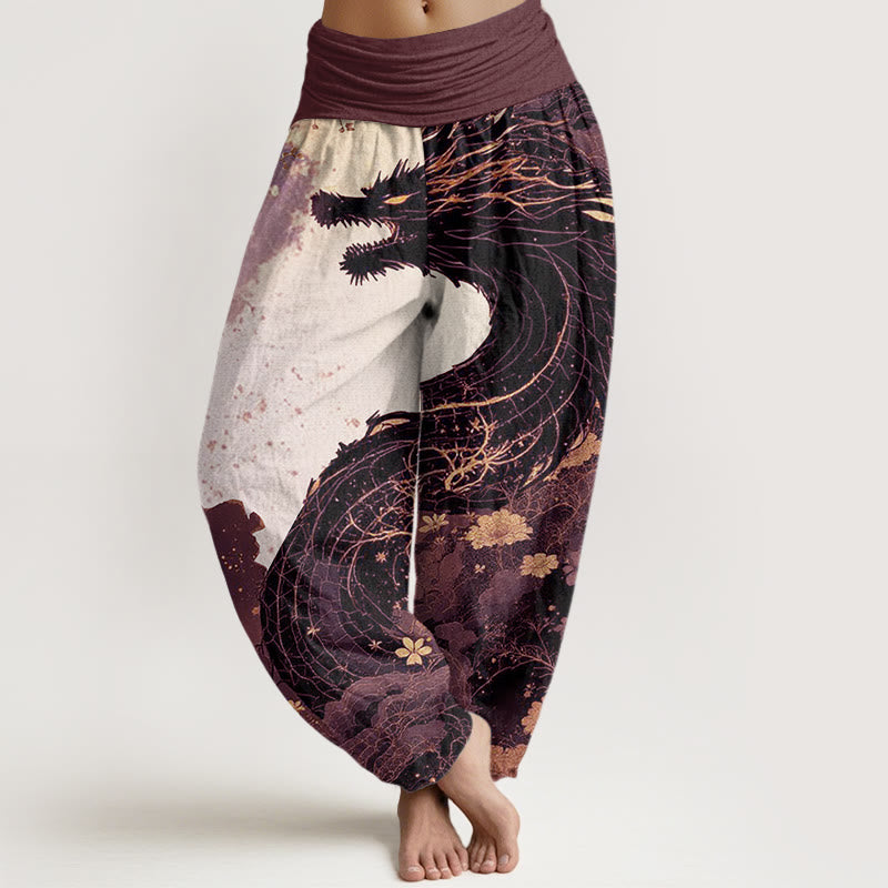 Buddha Stones Casual Dragon Ancient Tree Pattern Women's Elastic Waist Harem Pants - RosyBrown - US22，UK/AU26，EU54 (6XL) - image 4