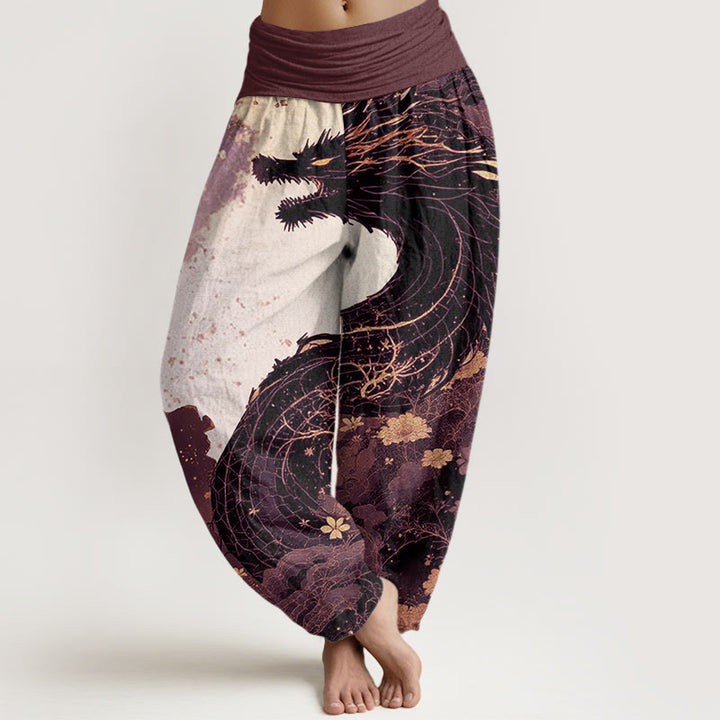 Buddha Stones Cotton Casual Dragon Ancient Tree Pattern Women's Elastic Waist Harem Pants - RosyBrown - US22，UK/AU26，EU54 (6XL) - image 4